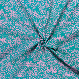50's Cotton Batik: Pale Pink Floral on Teal - Per ½ Metre