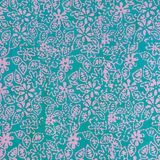 50's Cotton Batik: Pale Pink Floral on Teal - Per ½ Metre