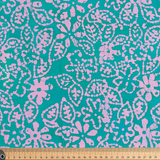 50's Cotton Batik: Pale Pink Floral on Teal - Per ½ Metre