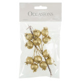 Glitter Pomegranates on Wire (12pcs) - Gold