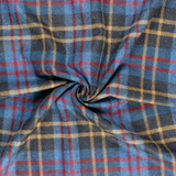100% English Wool Tartan in Muted Blue, Yellow, Red & Black - Per ¼ Metre