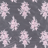Premium Lace: Pink Motif Lace on Soft Pink Tulle - Per ¼ Metre