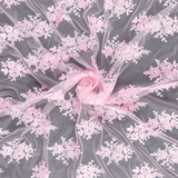 Premium Lace: Pink Motif Lace on Soft Pink Tulle - Per ¼ Metre