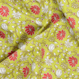 Cotton Poplin Print - Red Floral on Green - Per ½ Metre