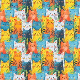 Cotton Poplin Print - Clustered Cats - Per ½ Metre