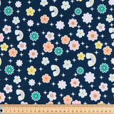 Cotton Poplin Print - Floral Rainbows on Navy - Per ½ Metre