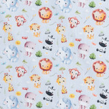 Cotton Poplin Print - Cute Safari Animals on Blue - Per ½ Metre