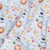 Cotton Poplin Print - Cute Safari Animals on Blue - Per ½ Metre