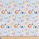 Cotton Poplin Print - Cute Safari Animals on Blue - Per ½ Metre