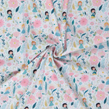 Cotton Poplin Print - Fairies & Flowers on White - Per ½ Metre