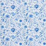 100% Cotton Printed Canvas: Blue Floral on White - Per ½ Metre