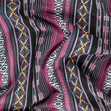 Recycled Ethnic Jacquard: Cerise Stripe on Black - Per ½ Metre