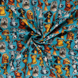 Cotton Poplin Print - Cartoon Dogs on Teal - Per ½ Metre
