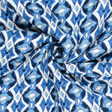 Double-Sided Quilted Viscose w/Lattice Geo in Blue - Per ¼ Metre