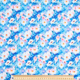 Watercolour Daisies in Pink, White and Blue - 100% Cotton
