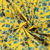100% Cotton Lawn Watercolour Floral in Teal on Yellow - Per ½ Metre