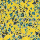 100% Cotton Lawn Watercolour Floral in Teal on Yellow - Per ½ Metre