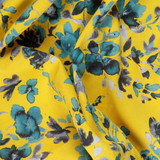 100% Cotton Lawn Watercolour Floral in Teal on Yellow - Per ½ Metre
