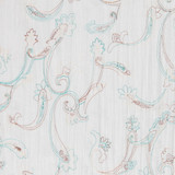 Crinkle Cotton in White w/Teal & Cocoa Folk Art Embroidery - Per ½ Metre