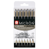 Sakura Pigma Micron Set (6pcs + 1 Pigma Brush) - Black