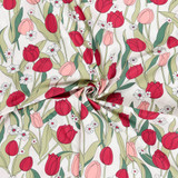 100% Cotton Lawn Red Tulips on Ivory - Per ½ Metre