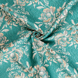 Large Floral Brocade in Teal & Ivory & Metallic Gold - Per ½ Metre