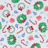 Holiday Road Trip: Candy Canes & Wreaths on White - 100% Cotton