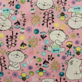 Teddy Bears & Flowers on Pink - 100% Cotton