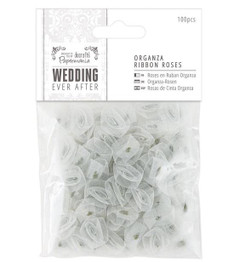 Organza Ribbon Roses (100pcs) - Wedding: Silver