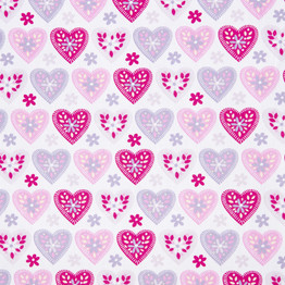 Cotton Poplin Print - Pink Floral Hearts on White - Per ½ Metre