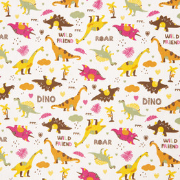 Cotton Poplin Print - Dinosaurs on Beige - Per ½ Metre