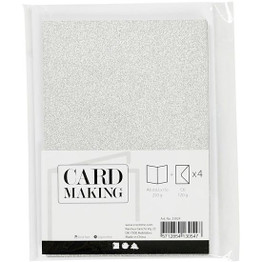 A6 Blank Cards & Envelopes (4pcs) - Glitter Silver
