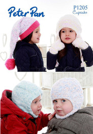 Balaclava, Earflap Hat, Pom Pom Hat & Mitts in Peter Pan Cupcake (P1205)