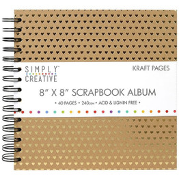 8" x 8" Scrapbook Album (40pgs) - Kraft w/Gold Hearts