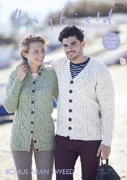 Men and Women's Cabled Cardigans in Hayfield Bonus Aran Tweed (8101)