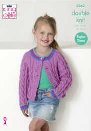 Girls Raglan Cable Cardigans in King Cole Big Value DK (5262)