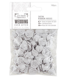 Satin Ribbon Roses (100pcs) - Wedding: Silver