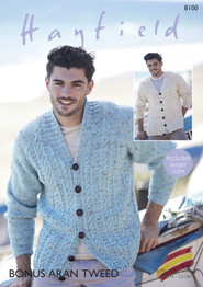 Men's Cardigans in Hayfield Bonus Aran Tweed (8100)