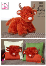 Tinsel Highland Cow & Cushion Covers in King Cole Tinsel, Big Value Chunky & Dollymix DK (9089)