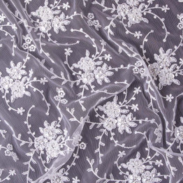 Premium Lace: White Lace w/Sequins & Pearls - Per ¼ Metre"