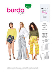 High-Waisted Pants & Shorts with Ruffle Hem & Side Slit in Burda Misses' (6199)