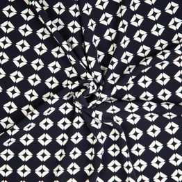 Polyester Woven: Black & Cream Geometric Square - Per ½ Metre
