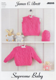 Sweater, Slipover & Hat in James C. Brett Supreme Baby DK (JB205)