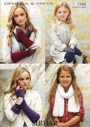 Wristwarmers, Mittens & Scarf in Sirdar Ophelia & Freya (7264)