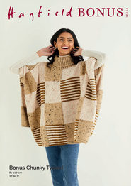 Roll Neck Check Poncho in Hayfield Bonus Chunky Tweed (10344) - PDF