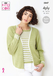 Cardigan & Capped Sleeve Top in King Cole Giza Cotton 4 Ply (5847)