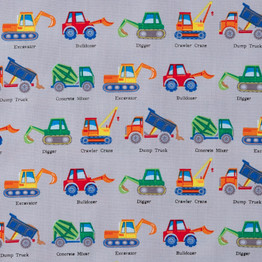 Heavy Machines Line Up on Grey - 100% Cotton