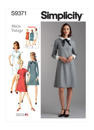 1960's Women's Dress w/Collar, Cuff & Sleeve Variations in Simplicity Vintage (S9371)