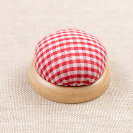 Gingham Pin Cushion w/Wooden Base - Red