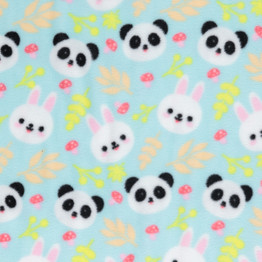 Anti-Pil Fleece: Panda & Bunny on Mint - Per ½ Metre